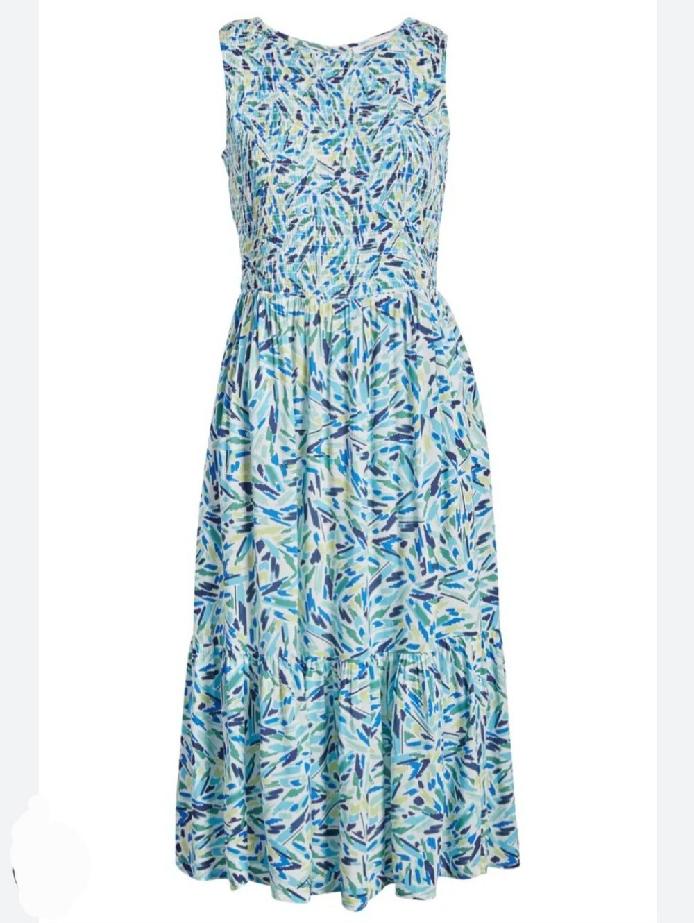 Beach Lunch Lounge Smocked Midi Dress Tiered Size Large Sleeveless Spring Beach